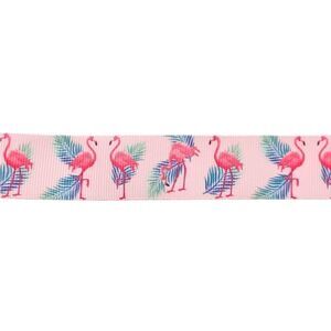 Baby Pink Tropical Flamingo Printed Grosgrain Ribbon